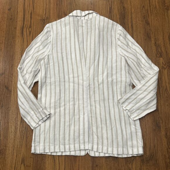 Garnet Hill Striped Linen Blazer Womens Medium Tan White Coastal Lightweight - Picture 7 of 7